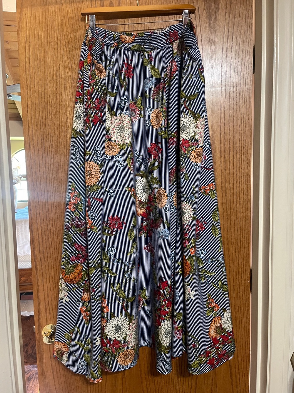 Mlle Gabrielle Navy Stripe Floral Maxi Skirt